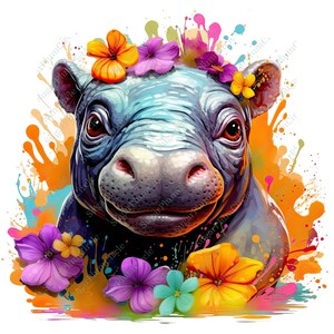 Baby Hippo - Vivid PNG-Datei ideal für T-Shirts, Tassen, Sublimation, POD, Karten und die meistverkaufte PNG-Datei für alle Ihre Projekte