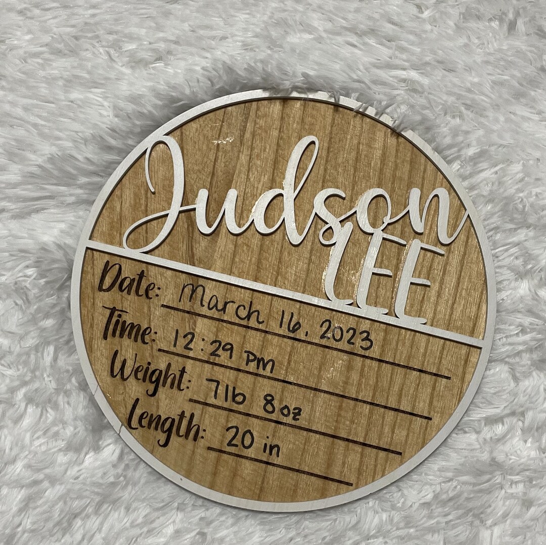 3D Wooden Baby Birth Announcement Sign, Custom Newborn Stats - Etsy