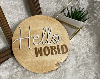 Hello World Birth Announcement Sign/Wooden 3D Birth Announcement/Newborn Announcement Sign/Baby Shower Gift/Gift for New Mom/Baby Arrival