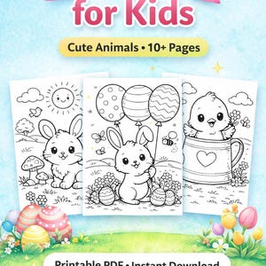 Easter Coloring Pages for Kids – Cute Animals & Easter Eggs – Instant PDF Download