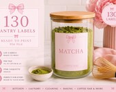 130 Pink Bow Pantry Labels Printable PDF | Kitchen & Spice Jar Labels | Coffee Bar Organization | Feminine Kitchen Decor
