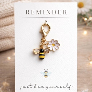 Schlüsselanhänger Biene - Bee Keychain Geschenk – „Just Bee Yourself“ Anhänger mit Karte – süßes Geschenk für Mama, Muttertag, Freundin