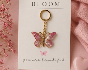 Butterfly keychain, pink, birthday gift for girlfriend, mom, cute gift, small gift idea for best friend