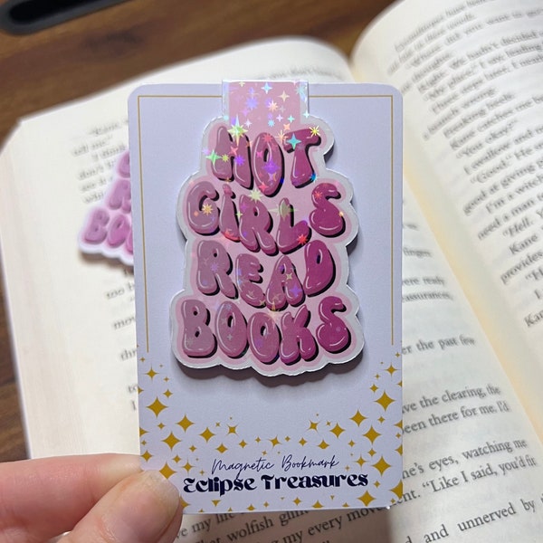 Pink "Hot Girls Read Books" Holographic Magnetic Bookmark with Snap Noise - Book Gift - Book Accessory