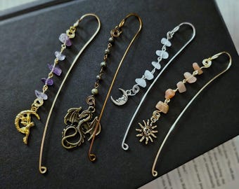 Crystal Thin Hook Bookmark | Dragon | Fairy | Sun and Moon Bookmark | Fantasy Bookmark | Wire Bookmark | Gifts for Readers | Custom Bookmark