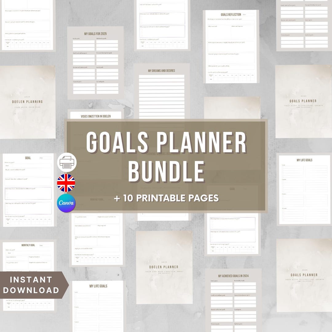 Printable Goals Planner Bundle 2025 | Dreams and Desires, Vision & Goal ...