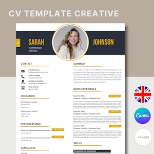 Plantilla de currículum creativo | ParaCanva | Diseño de currículum en inglés | Carta de presentación | Plantillas de 1 y 2 páginas | Diseño de carrera | Habilidades adicionales | Descargar CV