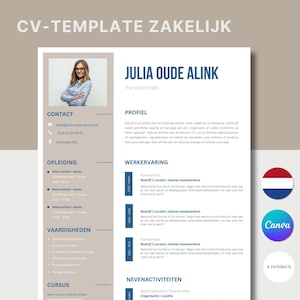Plantilla de CV empresarial en Canva con carta de motivación | CV de 1 y 2 páginas | Diseño minimalista con foto | Gratis: guía de habilidades