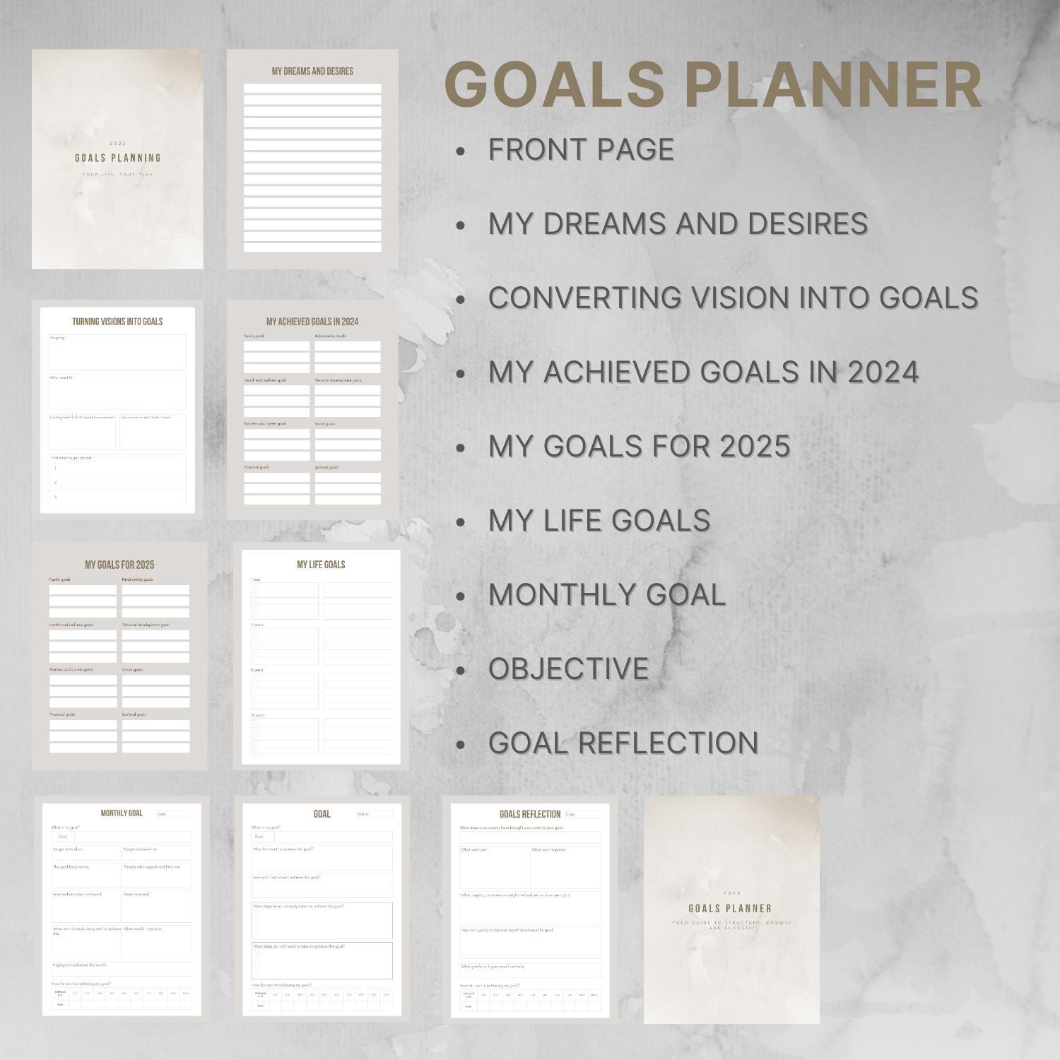 Printable Goals Planner Bundle 2025 | Dreams and Desires, Vision & Goal ...