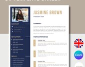Professional career resume bundle for Canva | English CV layout | 1 & 2 page templates | Cover letter included | Instant download