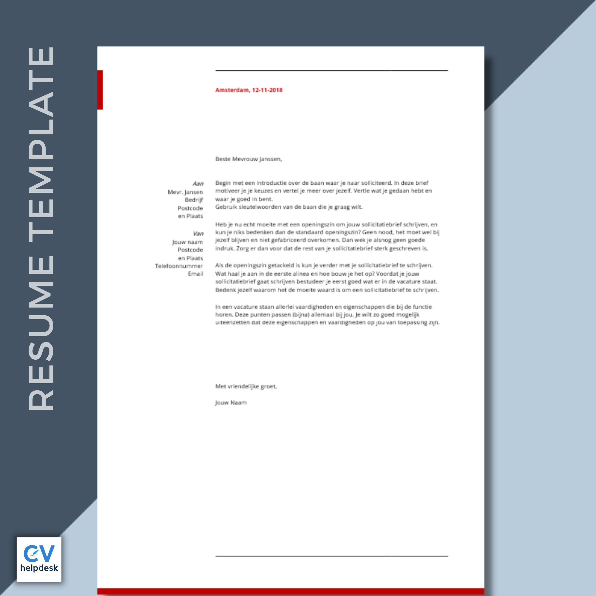 CV Template “career” - Red | CV Template | Motivation Letter | Business ...