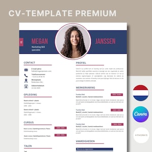 Plantilla de currículum premium | Canva | Plantilla holandesa | Diseño CV |Carta de motivación | 1 y 2 páginas de plantilla | Carrera | Bonificación: 60 habilidades