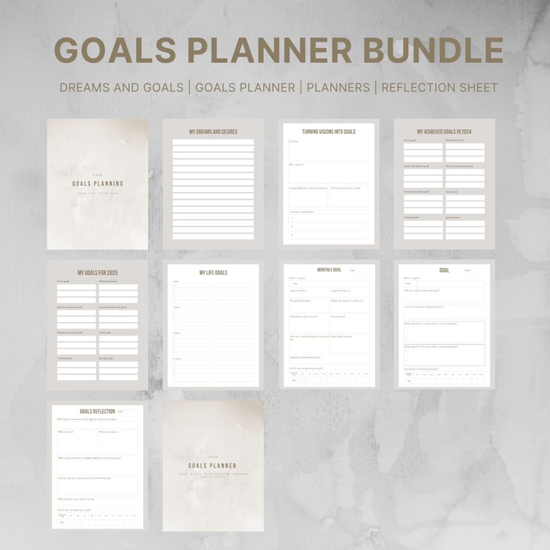 Printable Goals Planner Bundle 2025 | Dreams and Desires, Vision & Goal ...