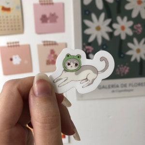 Sticker Autocollants Chat Grenouille Mignon | sticker cute cat frog