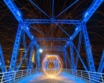 Blue Bridge, Grand Rapids, Light Painting, Photo Print