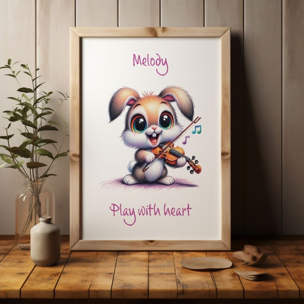 Introducing Melody, the Joyful Bunny! Nursery, Wall Art, Children's Room, Preschool, Playroom, Class Room, Digital Print, Printable