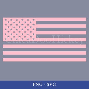 May include: A pink and gray American flag design. The flag features pink stripes and a field of gray stars on a pink background. The text "PNG - SVG" is at the bottom.