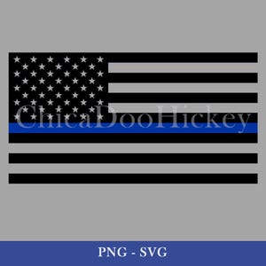 Thin Blue Line American Flag PNG, Police Tribute USA Flag SVG, Patriotic Clipart, July 4th Shirt Design, Sublimation File, Cricut Cut File