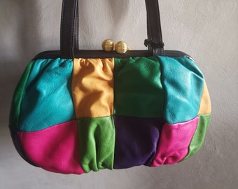 Auténtico bolso tote vintage Moschino/Moschino para Redwall 90s, bolso de cuero multicolor/Bolso de diseño Moschino/Bolso vintage de lujo.