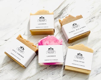Experience the luxury of our handcrafted goat milk soaps with essential oils. Our soaps come in a variety of scents and styles!