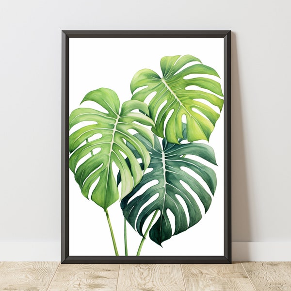 Monstera Prints, Botanical Print Set, Foliage Watercolor, Plant Posters, Home Decor Gift, Living Room Wall Art, Bedroom Wall Decor, Leaf