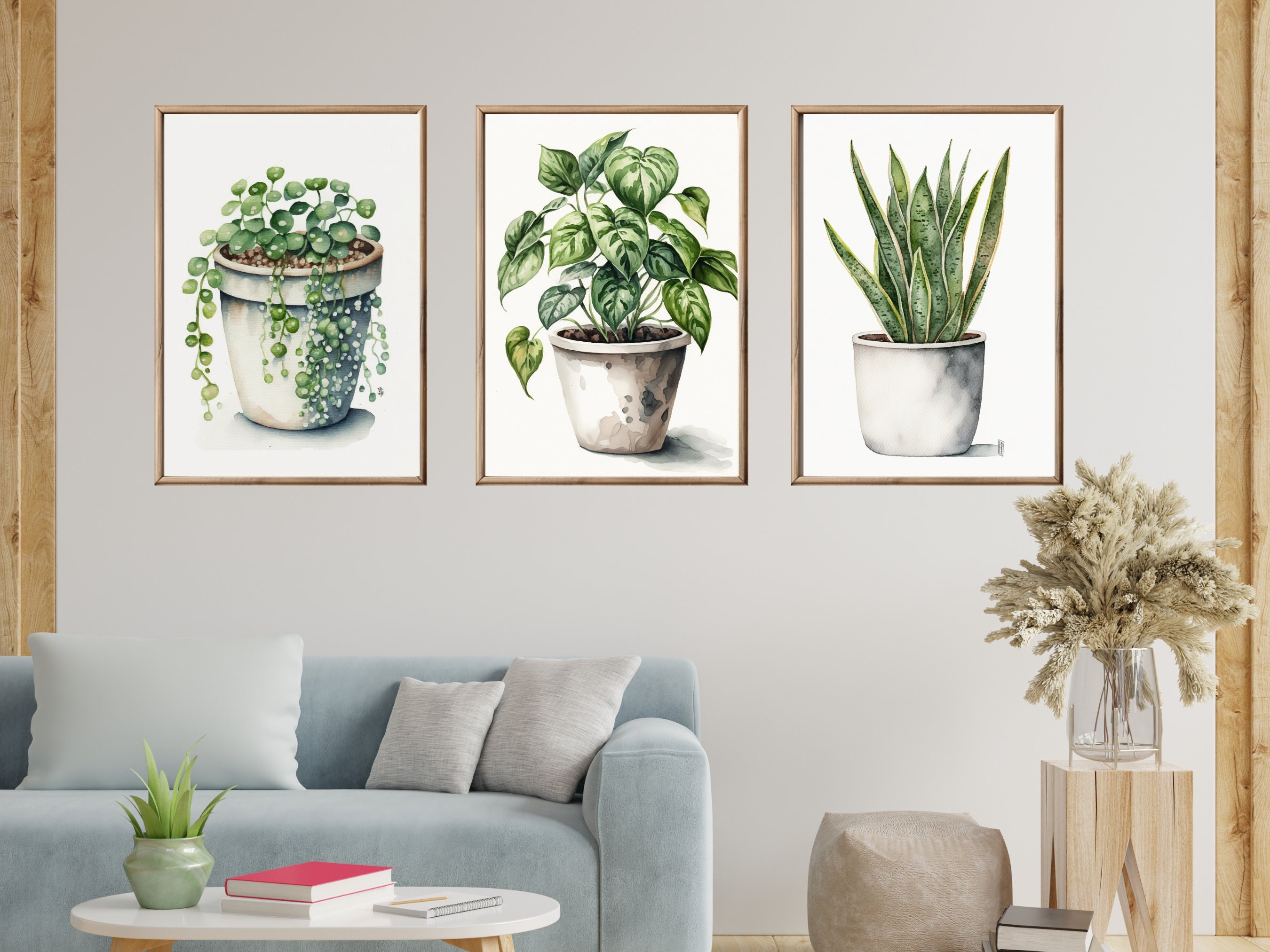 Watercolor Houseplants, Botanical Print Set, Living Room Wall Art, Leaf ...