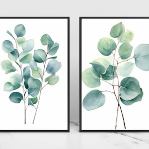 Watercolor Eucalyptus Prints, Minimalistic Art, Botanical Print Set, Living Room Wall Art, Plant Poster, Leaf Prints, Bedroom Wall Decor