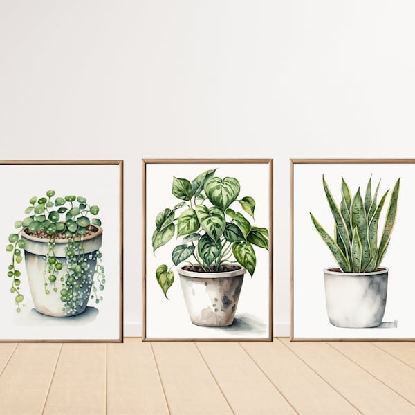 Aquarel Kamerplanten, Botanische Print Set, Woonkamer Muur Kunst, Blad Prints, Plant Posters, Slaapkamer Muur Decor, Minimalistische Muur Kunst