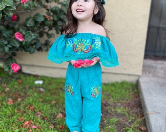 Mexican Girls jumpsuit Traditional Mexican Toddler jumpsuit   Embroidered Handmade Different Sizes