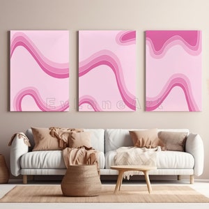 Light Pink Wavy Wall Art, Aesthetic Room Decor, Retro Poster, Line Art, Dorm Decor, Apartment Decor, Trendy Wall Art, DIGITAL DOWNLOAD