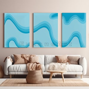Light Blue Wavy Wall Art, Aesthetic Room Decor, Retro Poster, Line Art, Dorm Decor, Apartment Decor, Trendy Wall Art, DIGITAL DOWNLOAD