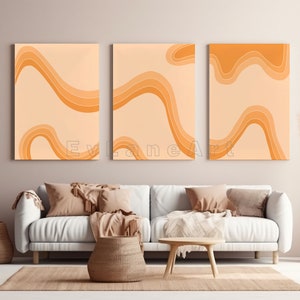 Orange Wavy Wall Art, Aesthetic Room Decor, Retro Poster, Line Art, Dorm Decor, Apartment Decor, Trendy Wall Art, DIGITAL DOWNLOAD