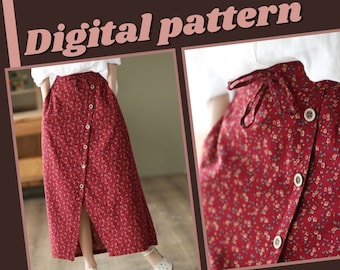 Wrap skirt Sewing Pattern, instant PDF download - Sizes XS - XXL, Digital Pattern