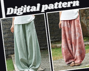 Wide Legged Trousers sewing pattern, bloomers pants, instant PDF download, sizes XS-XXL