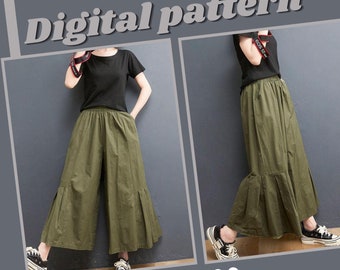 Wide leg pants sewing pattern, instant pdf download, sizes XS-2XL, boho skirt pants, indie pattern
