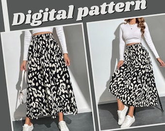 Patrón de costura para falda de corte A, patrón de falda de verano tallas XS-XXL, patrón de costura independiente, descarga instantánea en PDF.