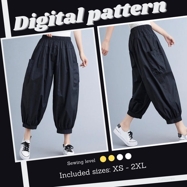 Harem Pants sewing pattern, Boho Pants, Wide leg Pants, sizes XS-XXL digital pattern, instant PDF download.