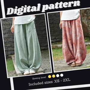 Wide Legged Trousers sewing pattern, bloomers pants, instant PDF download, sizes XS-XXL