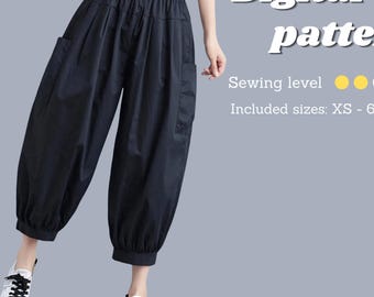 Harem Pants sewing pattern, Boho Pants, Wide leg Pants, sizes XS-6XL digital pattern, instant PDF download.