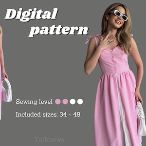 Tie Strap Sundress sewing pattern, digital pattern with tutorial, instant PDF download, sizes 34-48