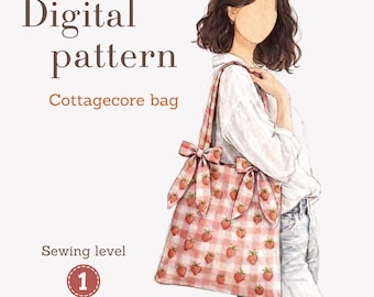 Bow Tote Bag Sewing Pattern, Cottagecore Style, Beginner Friendly (Digital Download)