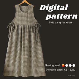 Side Tie Schürze PDF Schnittmuster, Trägerschürze, Gartenschürze, Easy Boho Kleid, Größen XS-5XL
