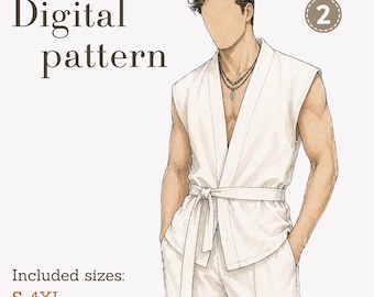 Men's sleeveless shirt sewing pattern, instant PDF download, sizes S-4XL