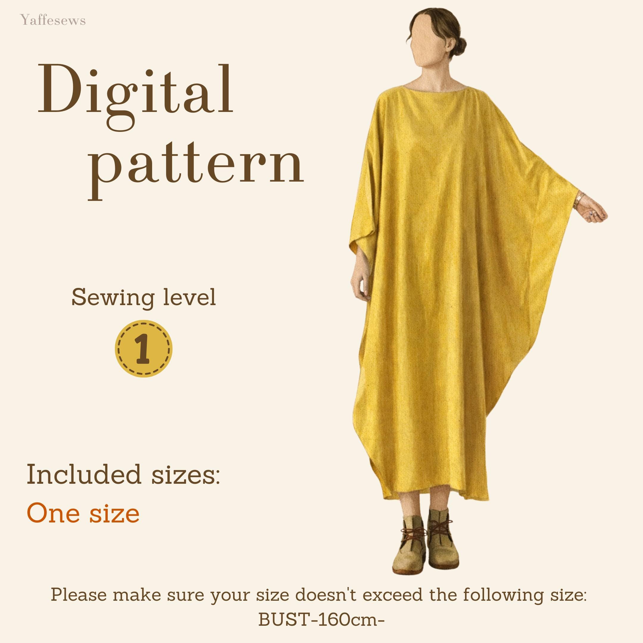 Sewing Pattern for Maxi Dress With Batwing Sleeve, One Size, Plus Size Dress  Instant PDF Download - Etsy