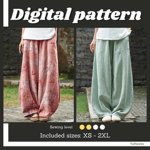 Wide Legged Trousers sewing pattern, bloomers pants, instant PDF download, sizes XS-XXL