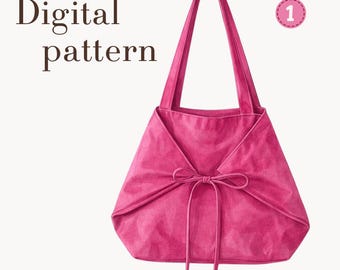 Molde em PDF para costura de bolsa tote com nó, tutorial de costura faça você mesmo, download digital para iniciantes.