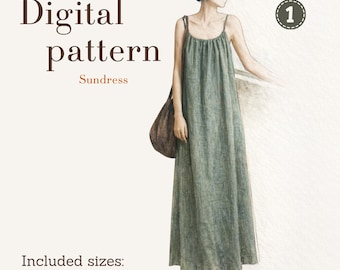Sundress Sewing Pattern sizes XS-XXL, Camisole dress digital pattern, instant PDF download