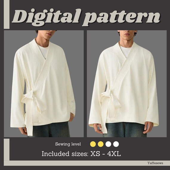 Men's Kimono Jacket sewing pattern, instant pdf download, sizes XS-4XL, DIY Kimono.