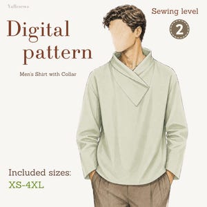 Men’s Shirt Sewing Pattern PDF, Oversized Collar Top, Digital PDF Pattern, XS-4XL, Instant Download, Modern Menswear