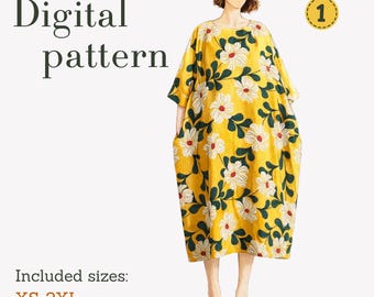 Mönster för överdimensionerad bohoklänning, storlekar XS-2XL, direkt PDF-nedladdning